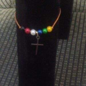 Colorful Beaded Bracelet with Cross Charm